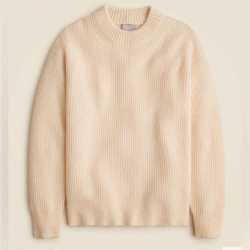 J. Crew Women's Cream Cashmere Ribbed Crewneck Sweater